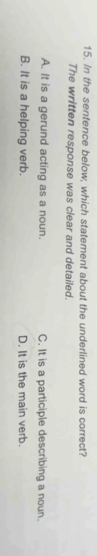 15. in the sentence below, which statement about the underlined word is…