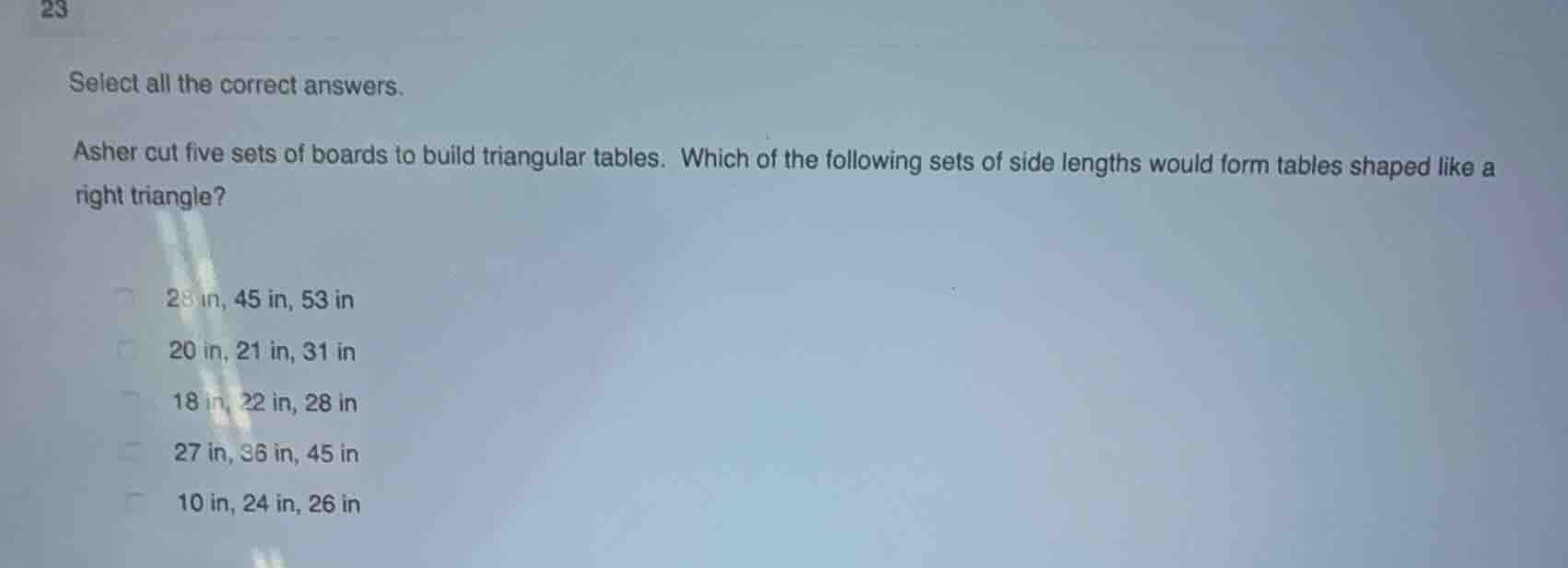 select all the correct answers. asher cut five sets of boards to build …