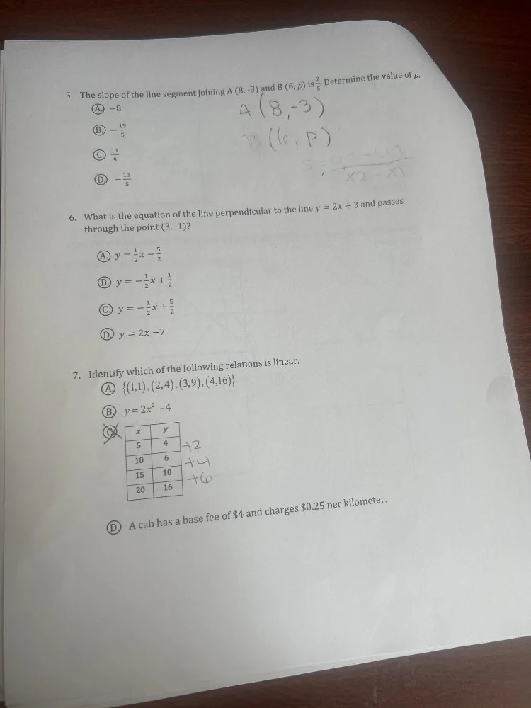 5. the slope of the line segment joining a (8, -3) and b (6, p) is \\(\…