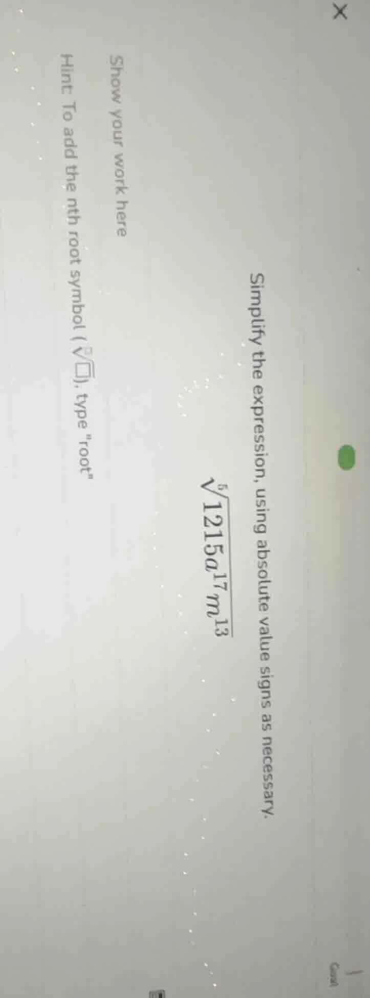 simplify the expression, using absolute value signs as necessary. (sqrt…