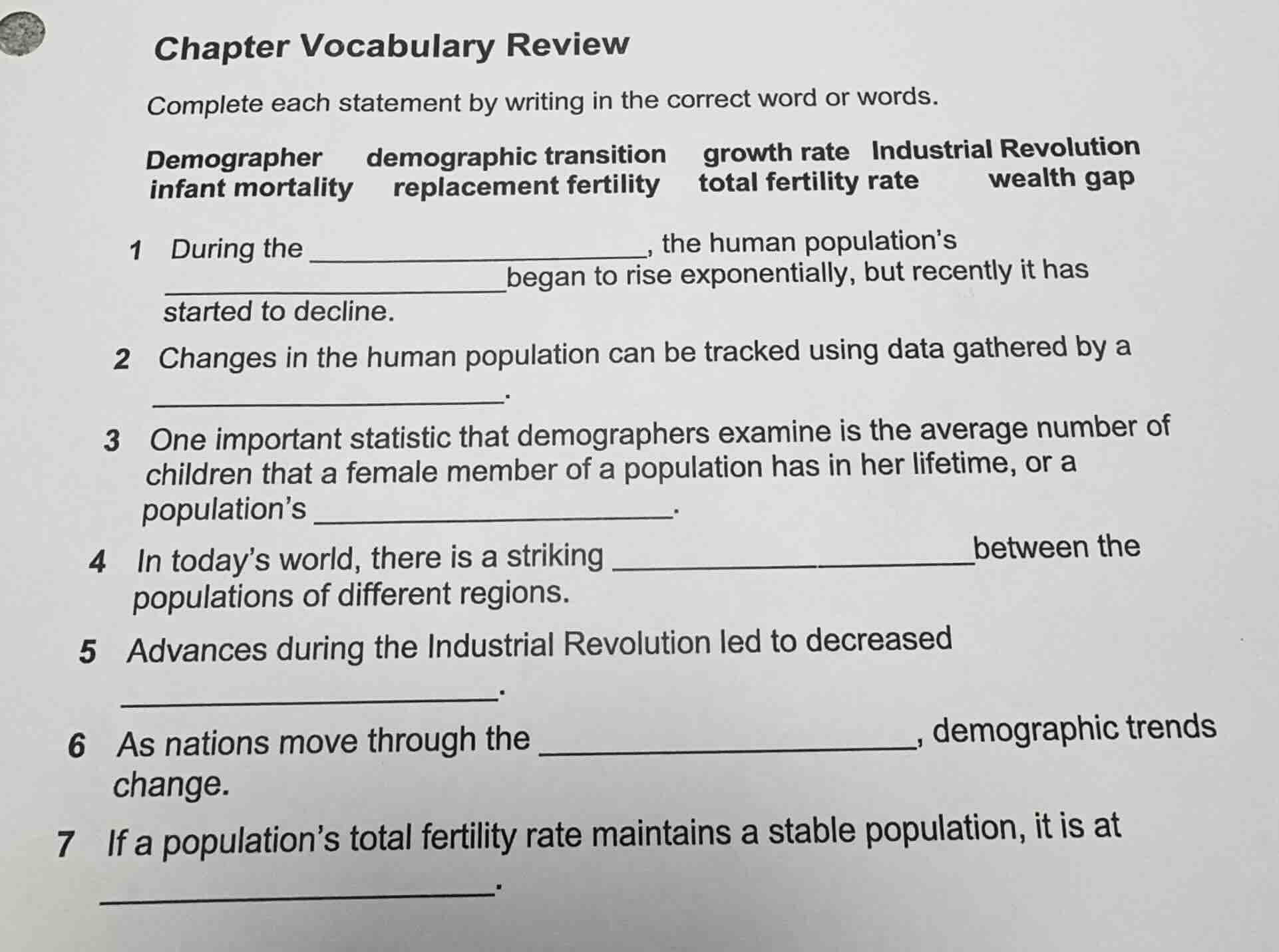 chapter vocabulary review complete each statement by writing in the cor…
