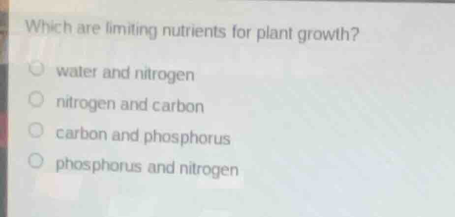 which are limiting nutrients for plant growth? water and nitrogen nitro…