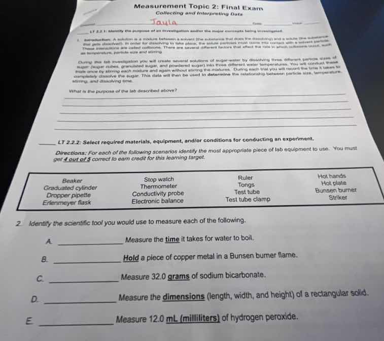 measurement topic 2: final exam collecting and interpreting data ____ l…