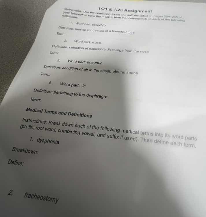 1/21 & 1/23 assignment instructions: use the combining forms and suffix…