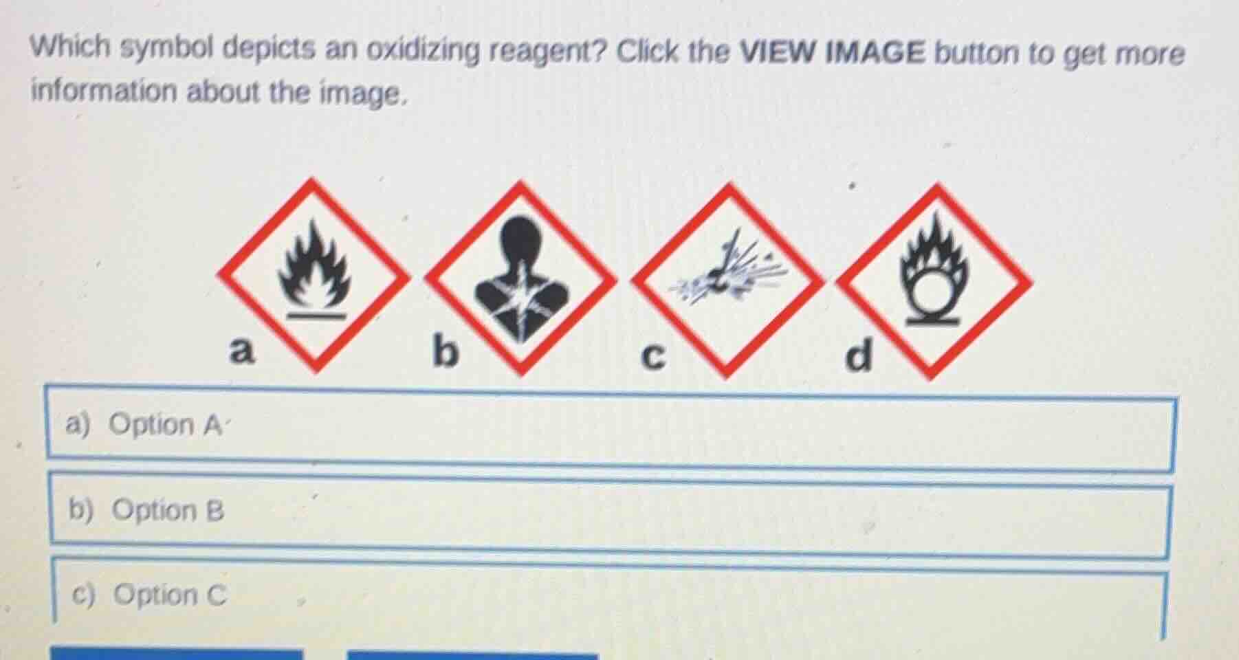which symbol depicts an oxidizing reagent? click the view image button …