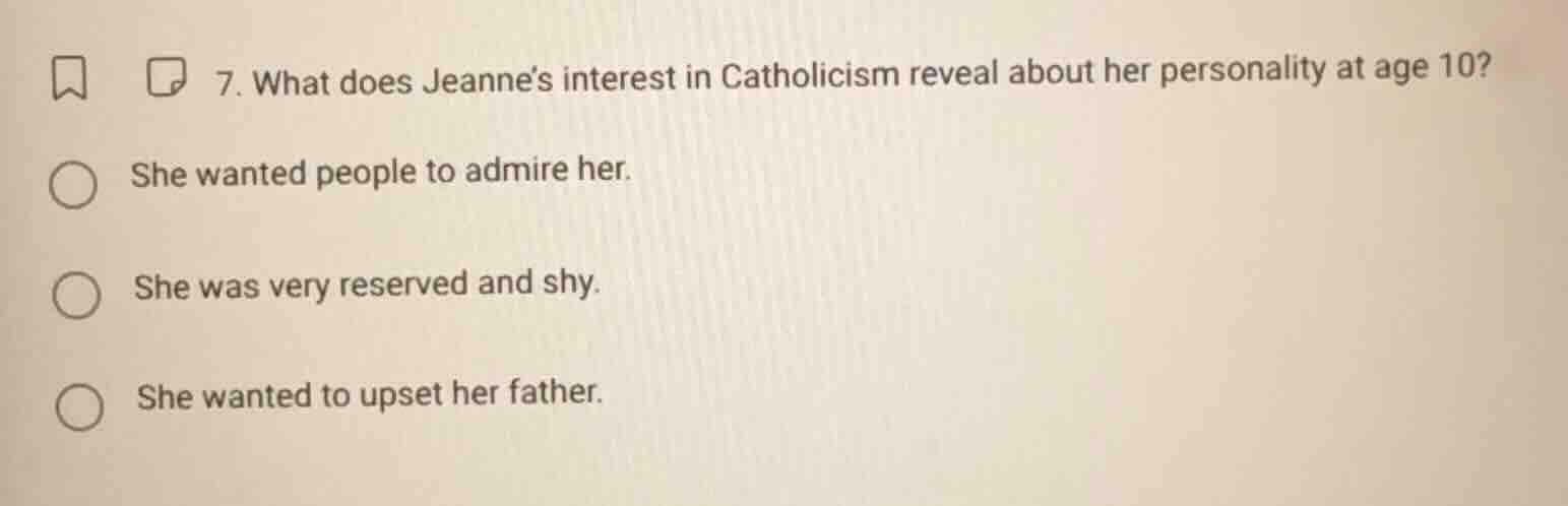 7. what does jeanne’s interest in catholicism reveal about her personal…