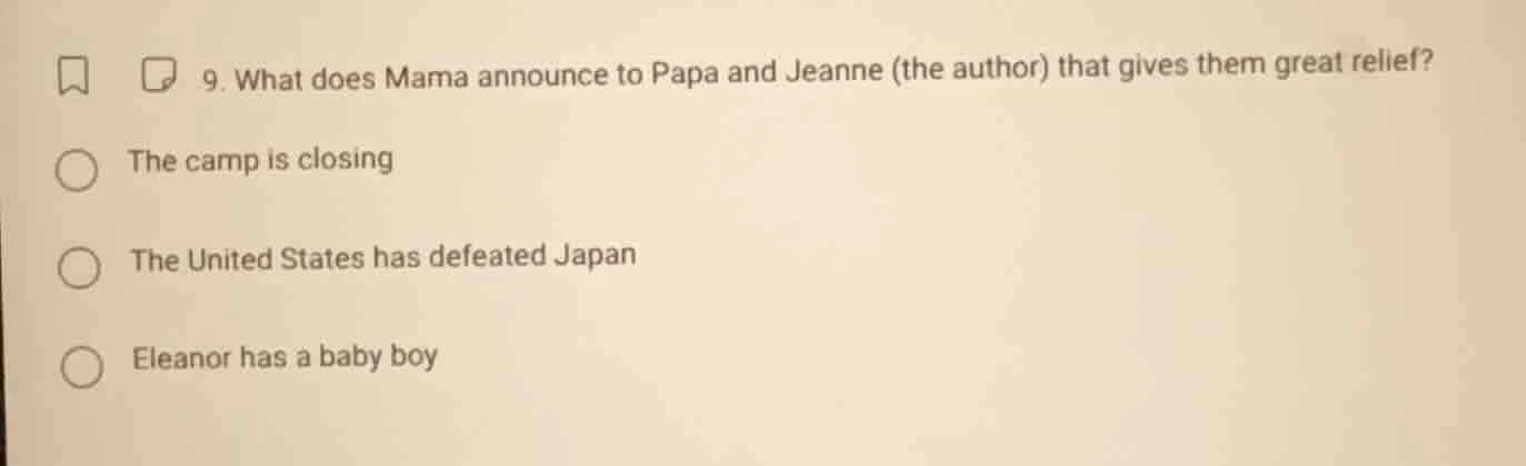 9. what does mama announce to papa and jeanne (the author) that gives t…