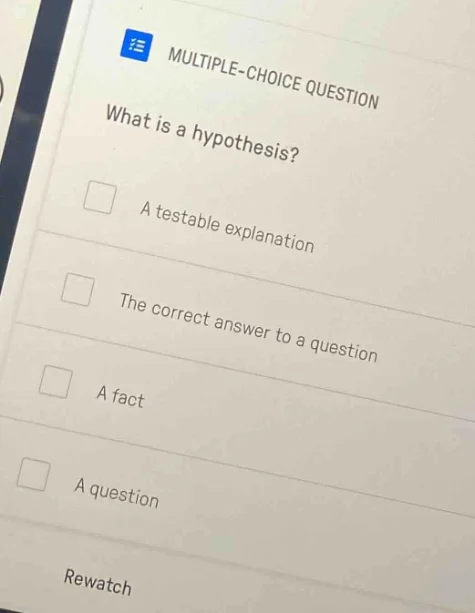 multiple-choice question what is a hypothesis? a testable explanation t…