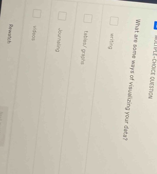 multiple-choice question what are some ways of visualizing your data? w…