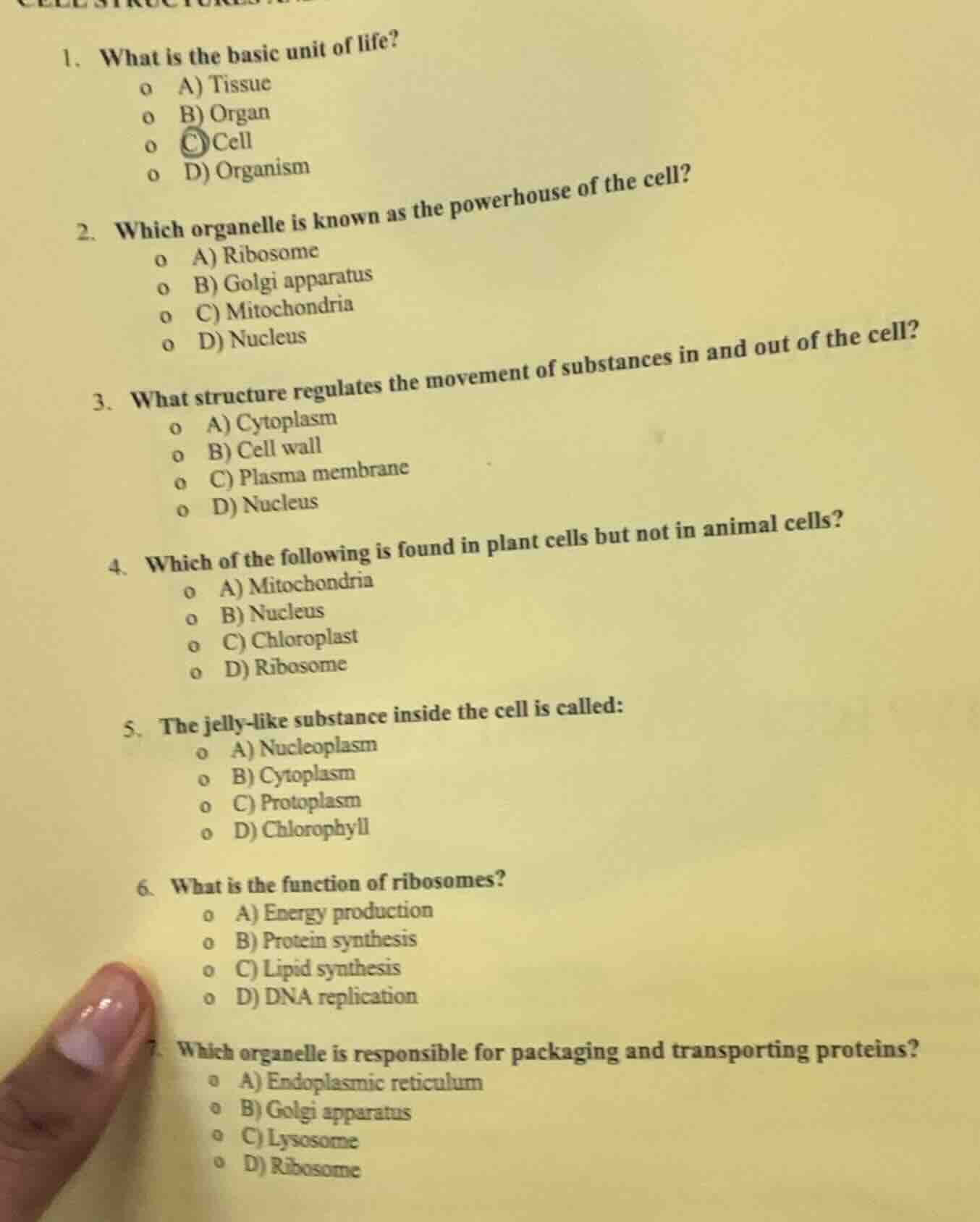 1. what is the basic unit of life? a) tissue b) organ c) cell d) organi…