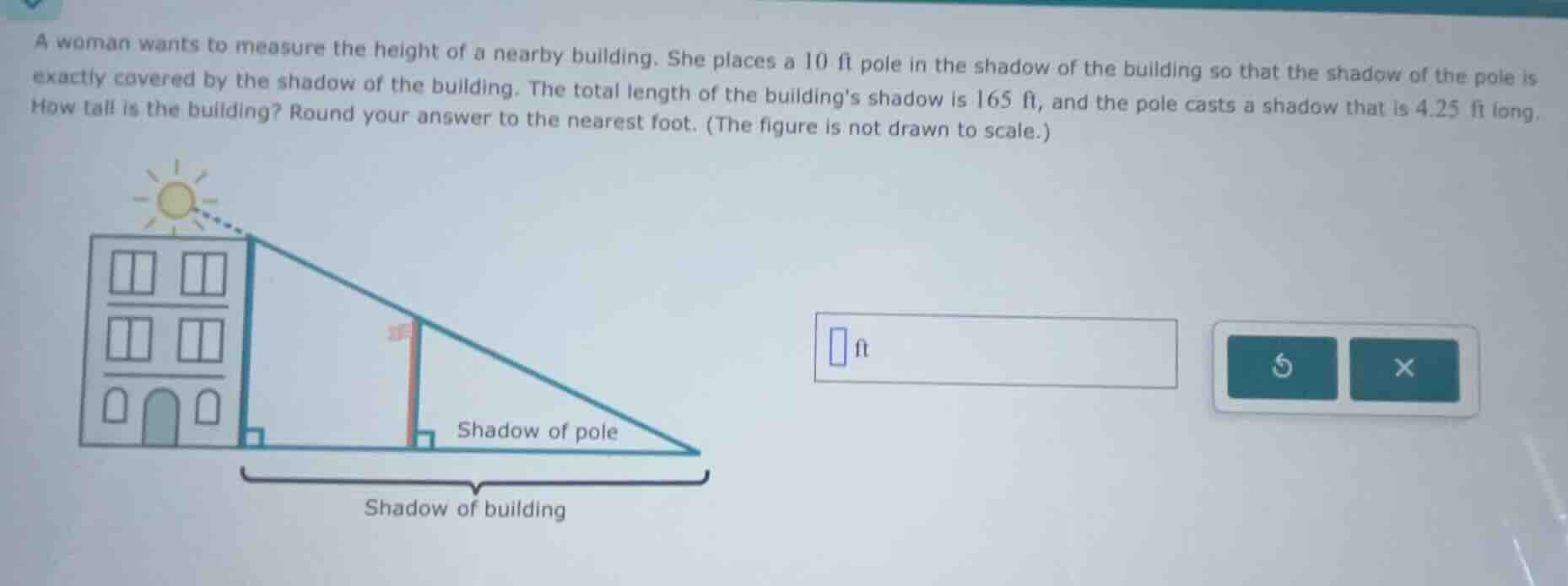 a woman wants to measure the height of a nearby building. she places a …