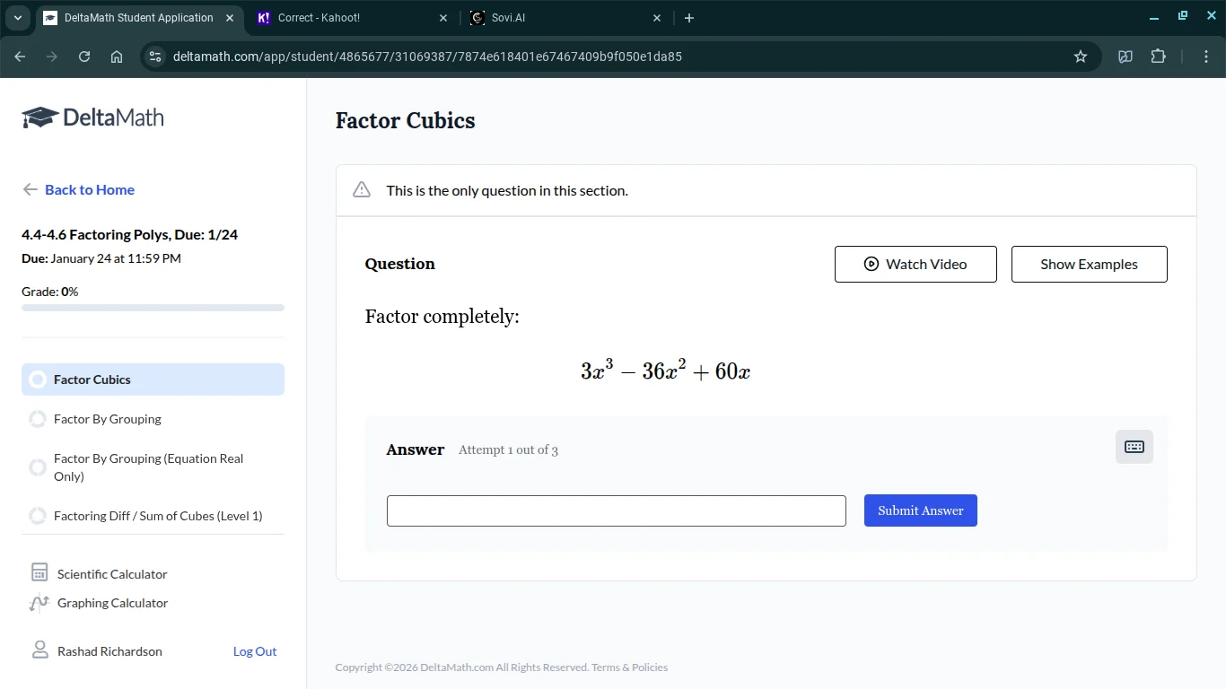 factor completely: $3x^3 - 36x^2 + 60x$