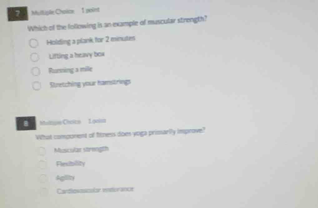 7 multiple choice 1 point which of the following is an example of muscu…