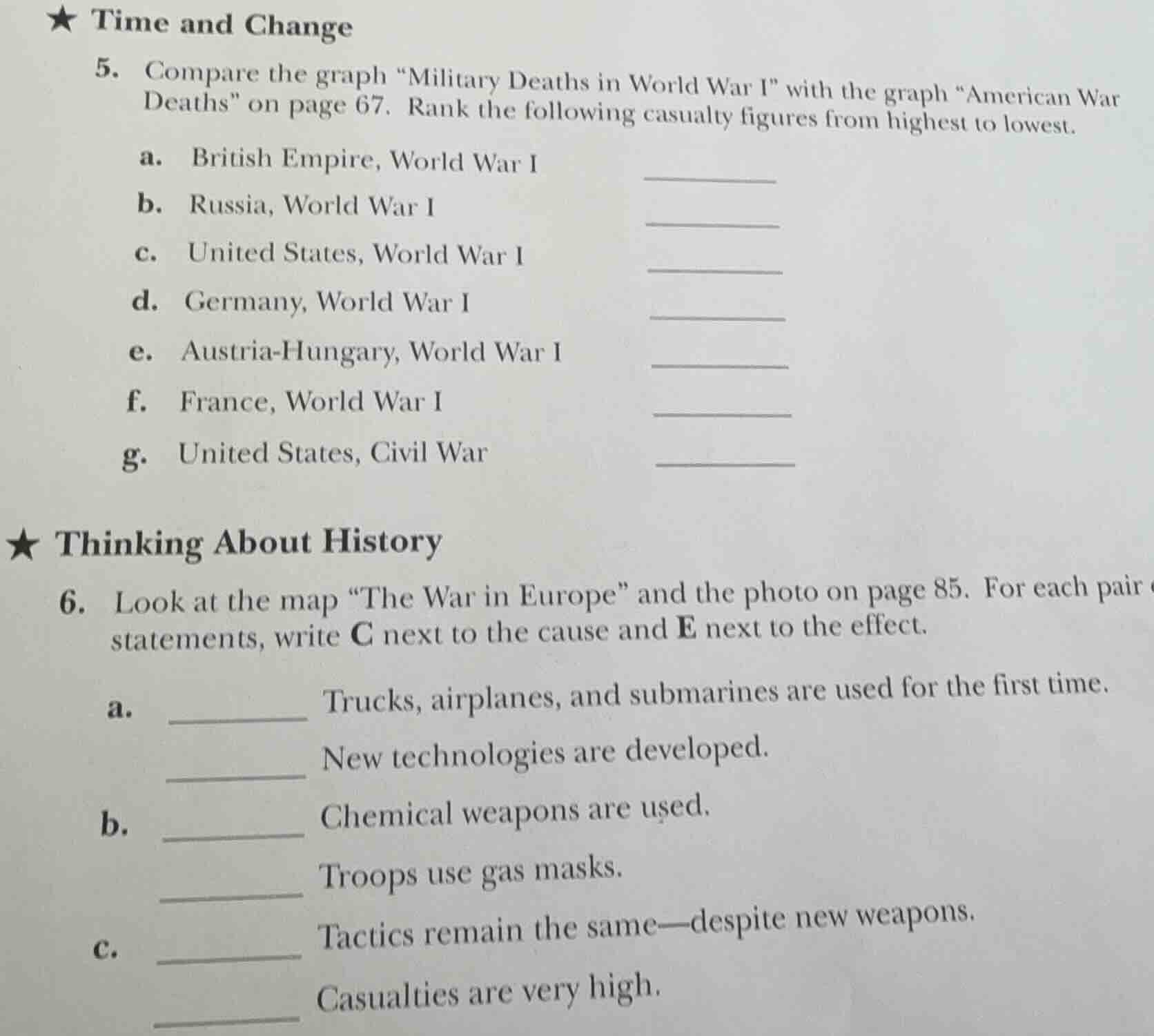 ★ time and change 5. compare the graph \military deaths in world war i\…