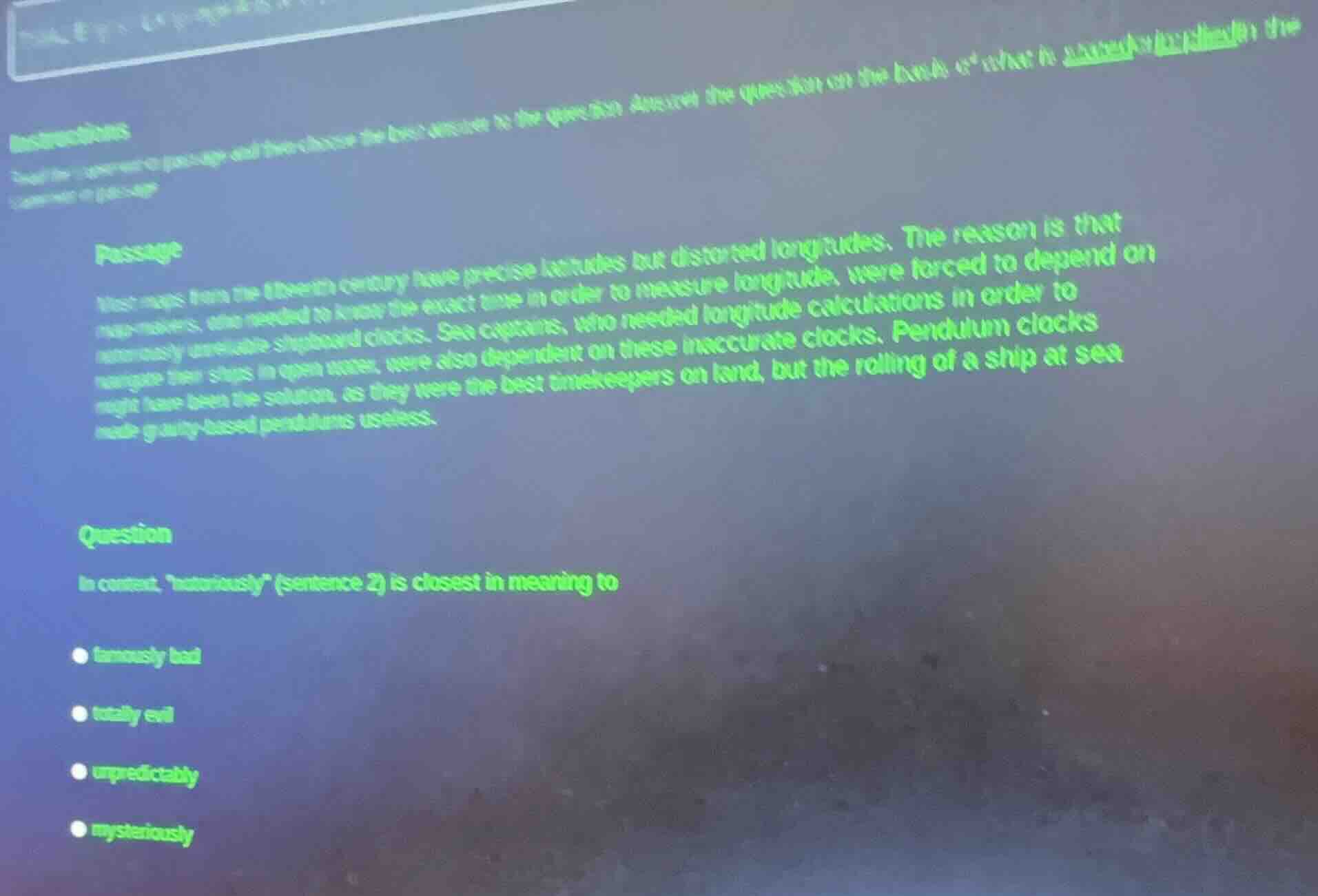 instructions read the following passage and then choose the best answer…