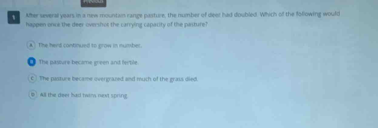 after several years in a new mountain range pasture, the number of deer…