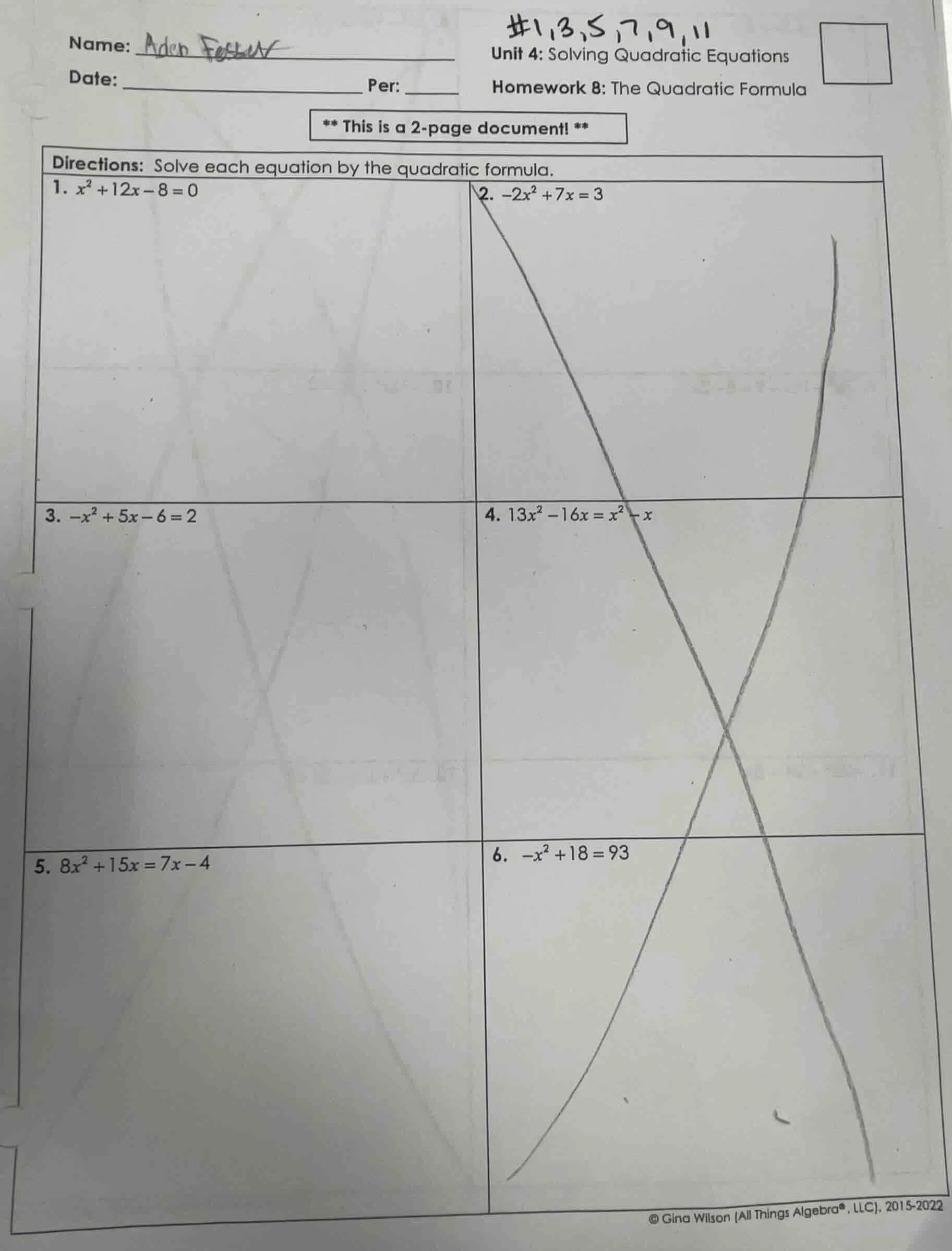 name: date: \tper: \t#1,3,5,7,9,11 unit 4: solving quadratic equations …