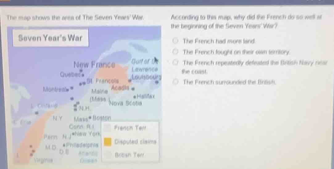 the map shows the area of the seven years war. according to this map, w…