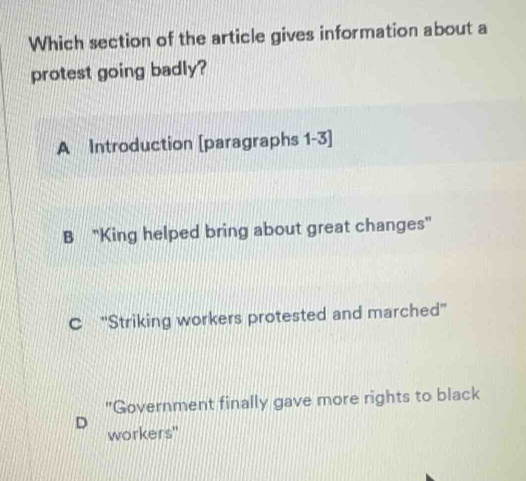 which section of the article gives information about a protest going ba…