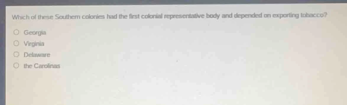 which of these southern colonies had the first colonial representative …