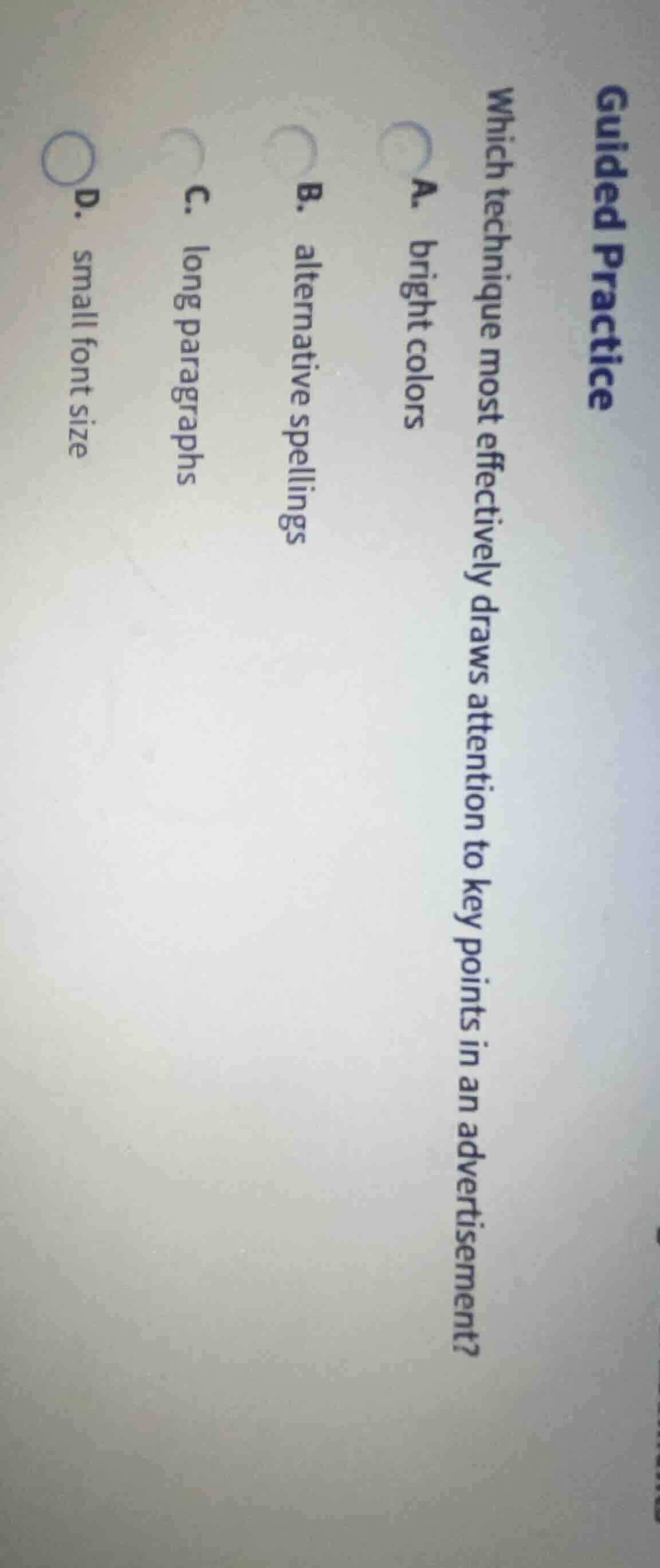 guided practice which technique most effectively draws attention to key…