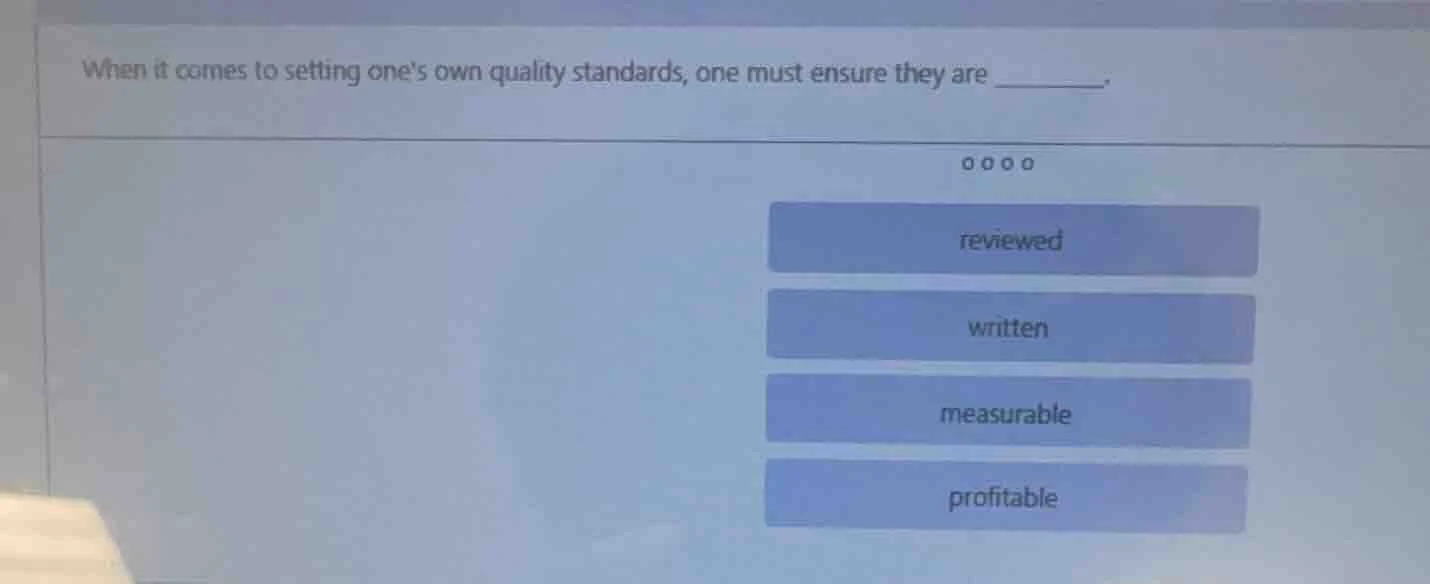 when it comes to setting ones own quality standards, one must ensure th…
