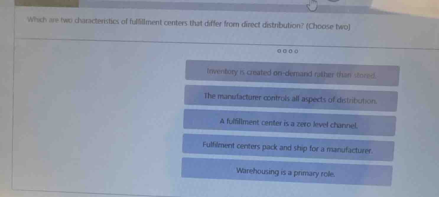 which are two characteristics of fulfillment centers that differ from d…