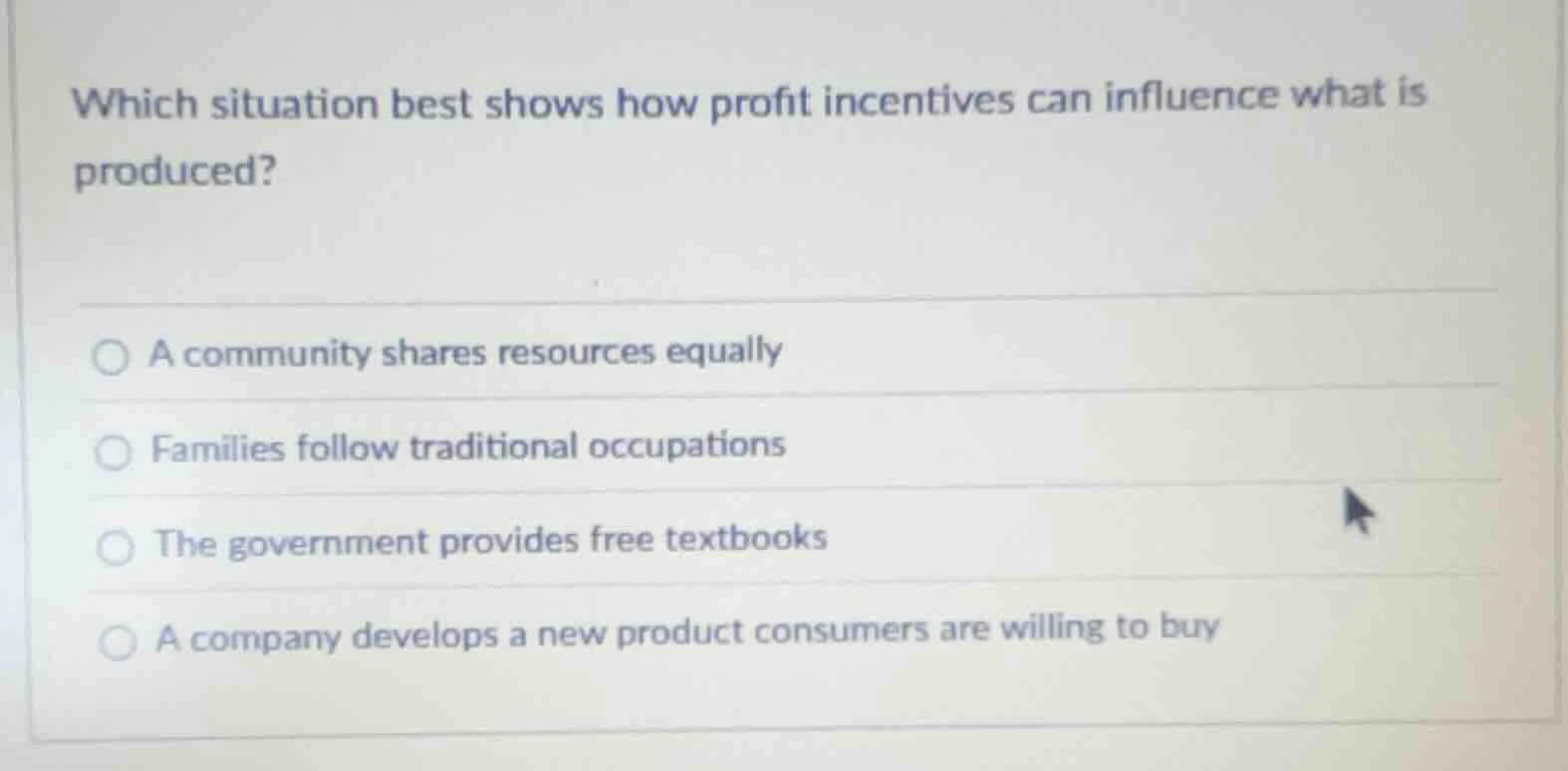 which situation best shows how profit incentives can influence what is …