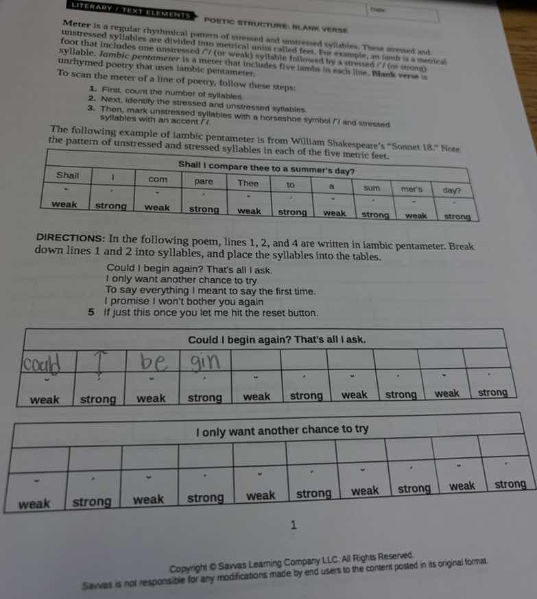 literary / text elements poetic structure: blank verse meter is a regul…