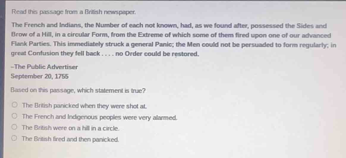 read this passage from a british newspaper. the french and indians, the…