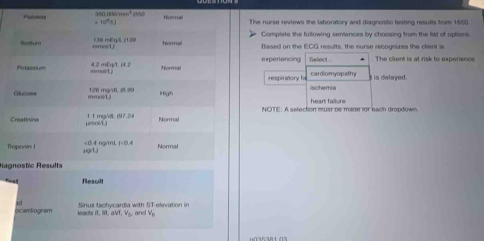platelets: 350,000/mm³ (350 × 10⁹/l), normal; sodium: 139 meq/l (139 mm…