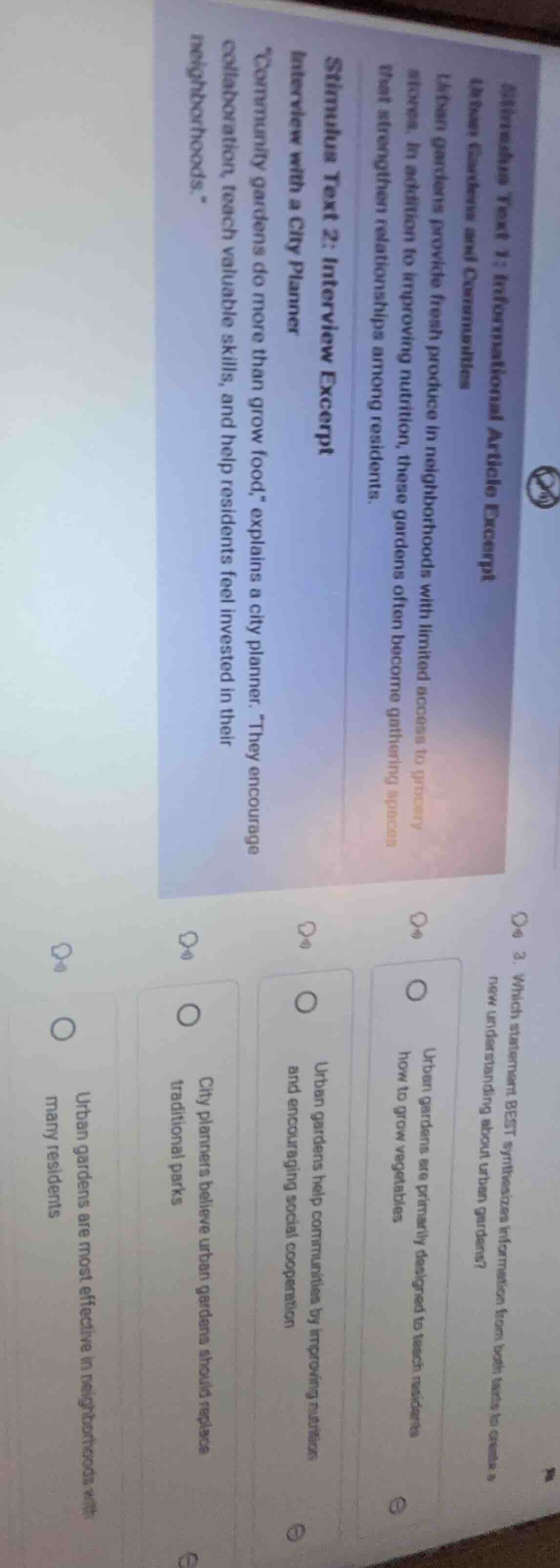 stimulus text 1: informational article excerpt urban gardens and commun…