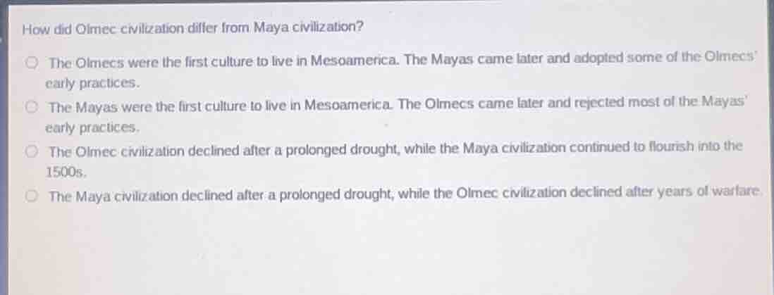 how did olmec civilization differ from maya civilization? the olmecs we…