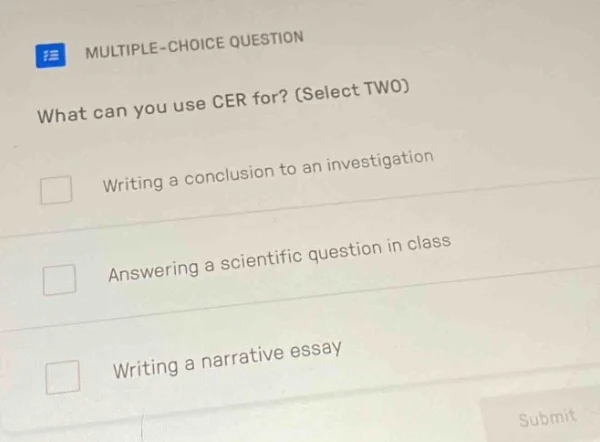 multiple-choice question what can you use cer for? (select two) writing…