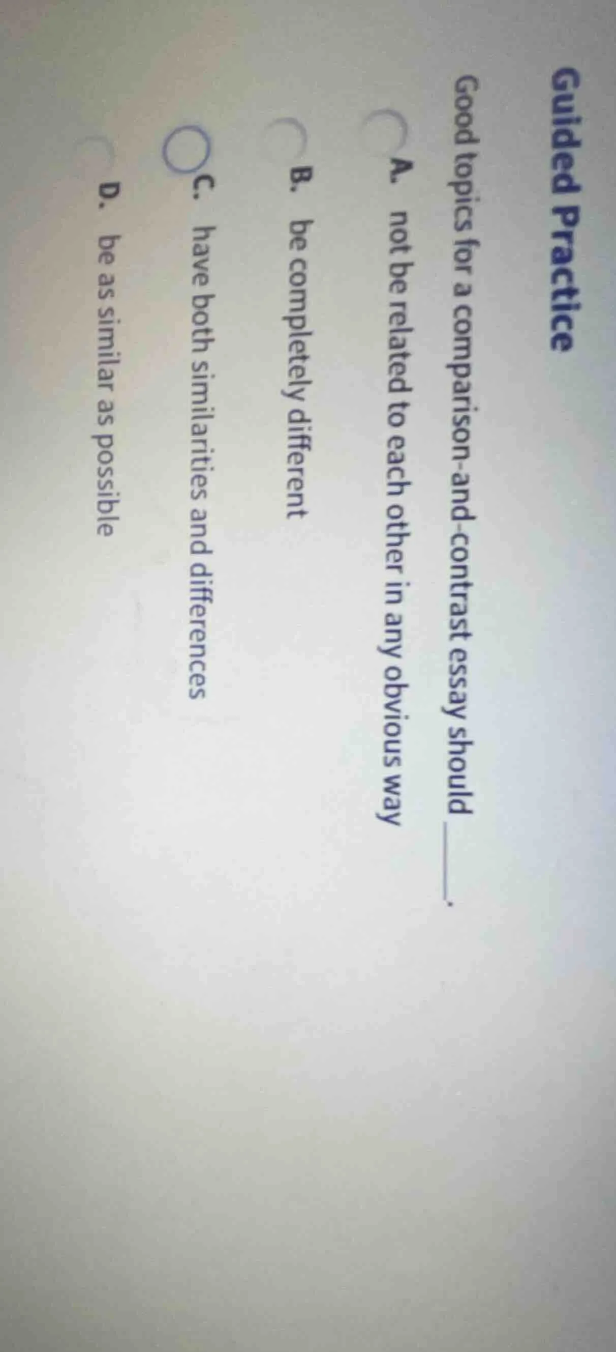 guided practice good topics for a comparison - and - contrast essay sho…