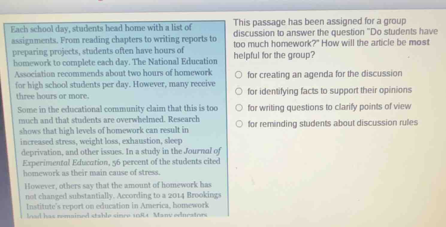 each school day, students head home with a list of assignments. from re…