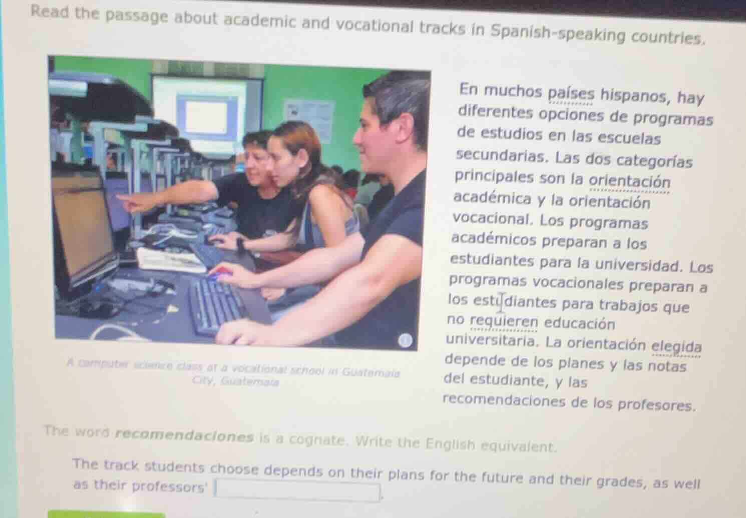 read the passage about academic and vocational tracks in spanish - spea…