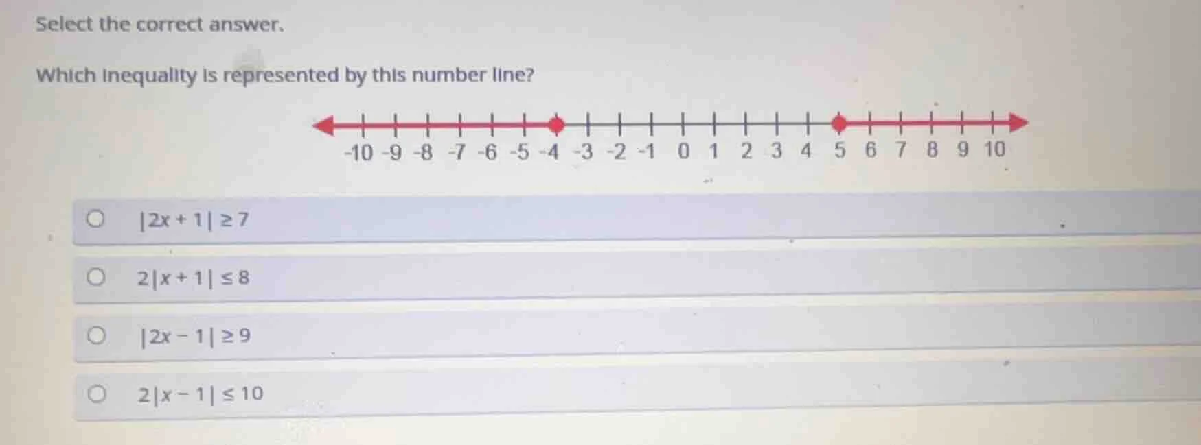 select the correct answer. which inequality is represented by this numb…