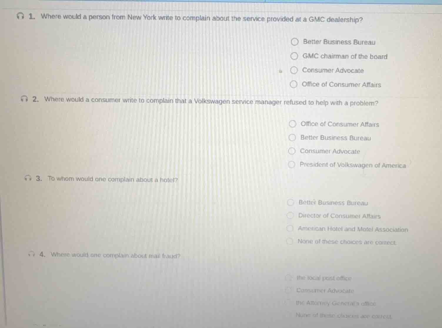 1. where would a person from new york write to complain about the servi…