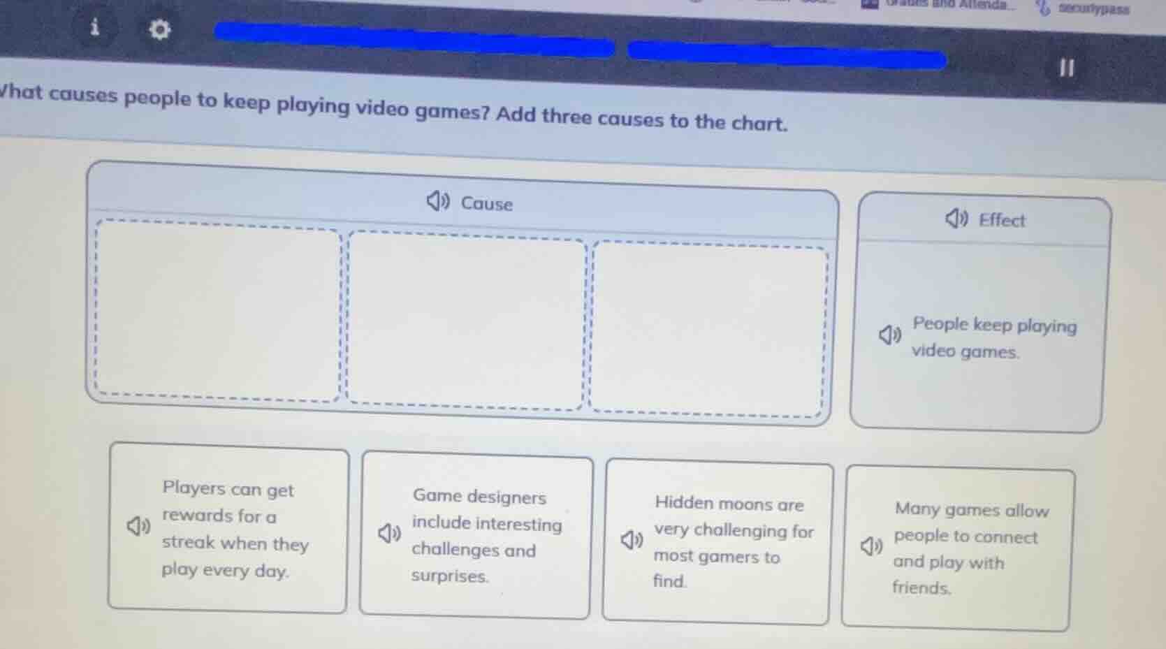 what causes people to keep playing video games? add three causes to the…