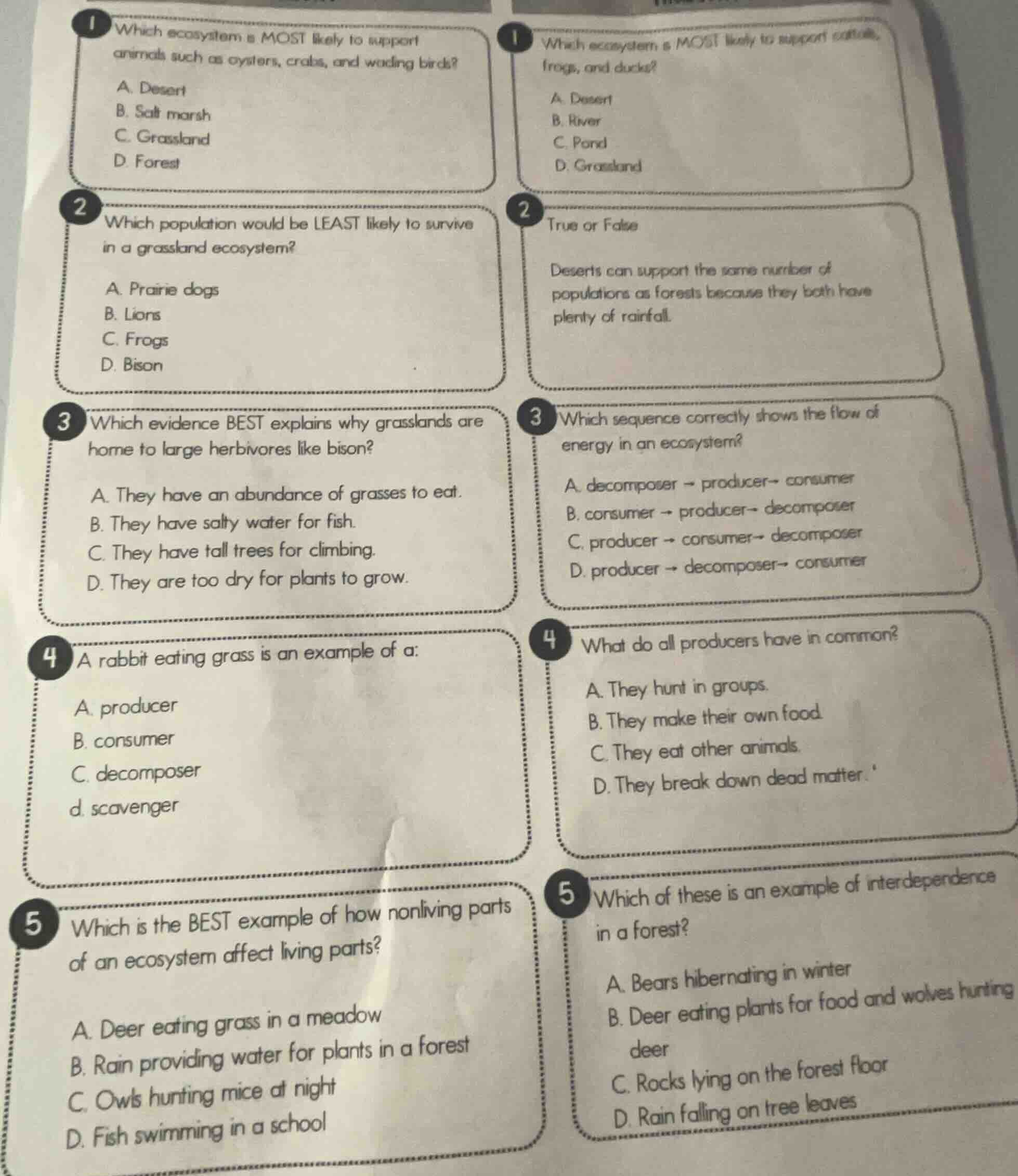 1 which ecosystem is most likely to support animals such as oysters, cr…