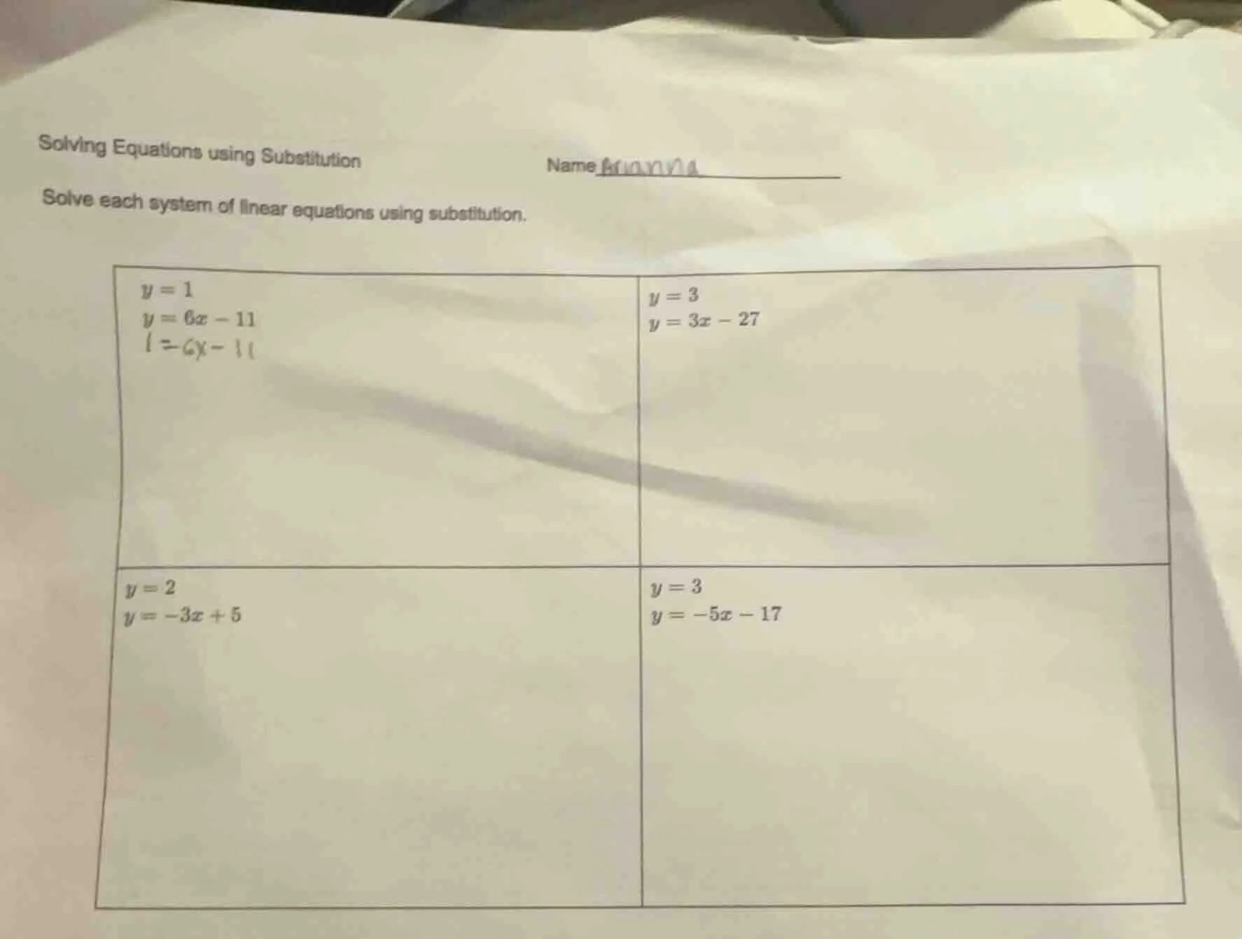 solving equations using substitution name solve each system of linear e…