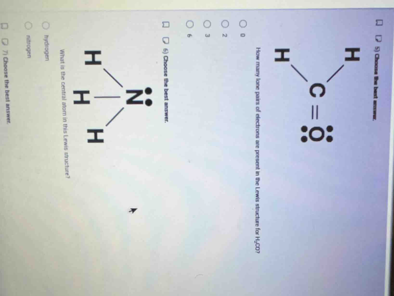 5) choose the best answer. how many lone pairs of electrons are present…