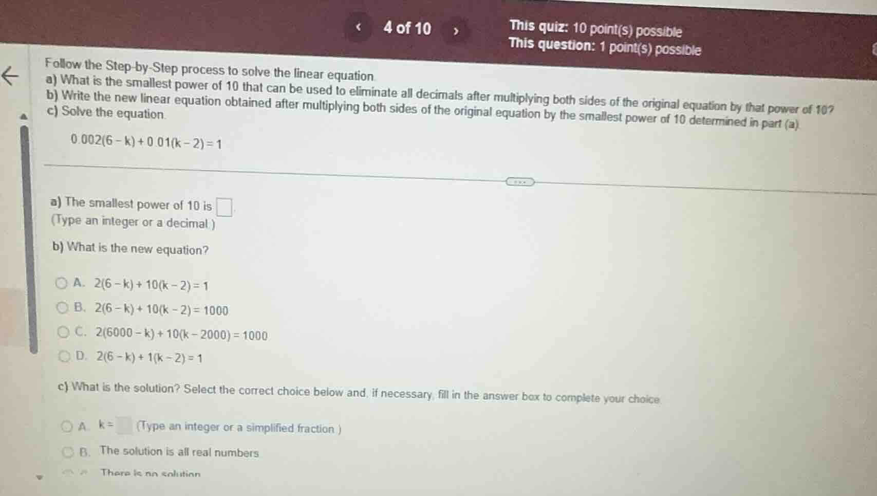 follow the step - by - step process to solve the linear equation a) wha…