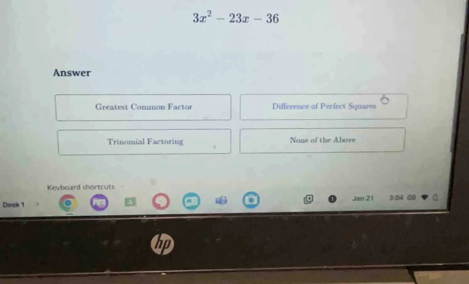 3x² - 23x - 36 answer greatest common factor difference of perfect squa…