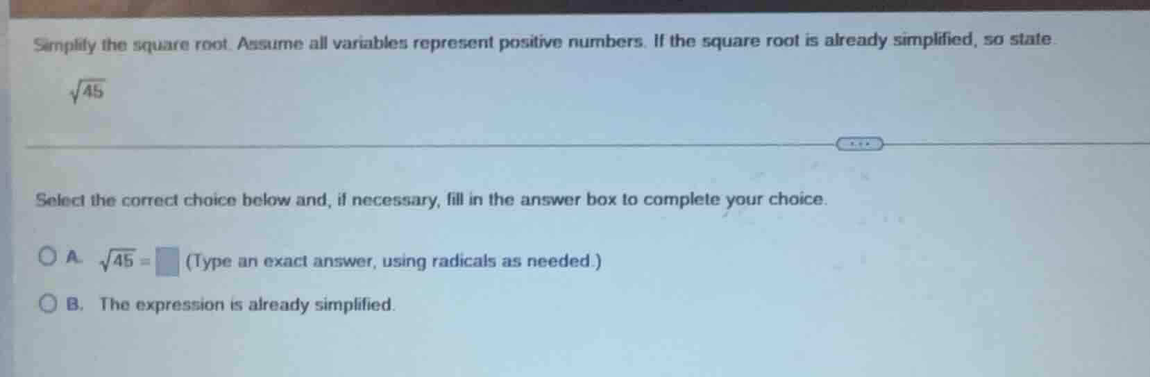 simplify the square root. assume all variables represent positive numbe…