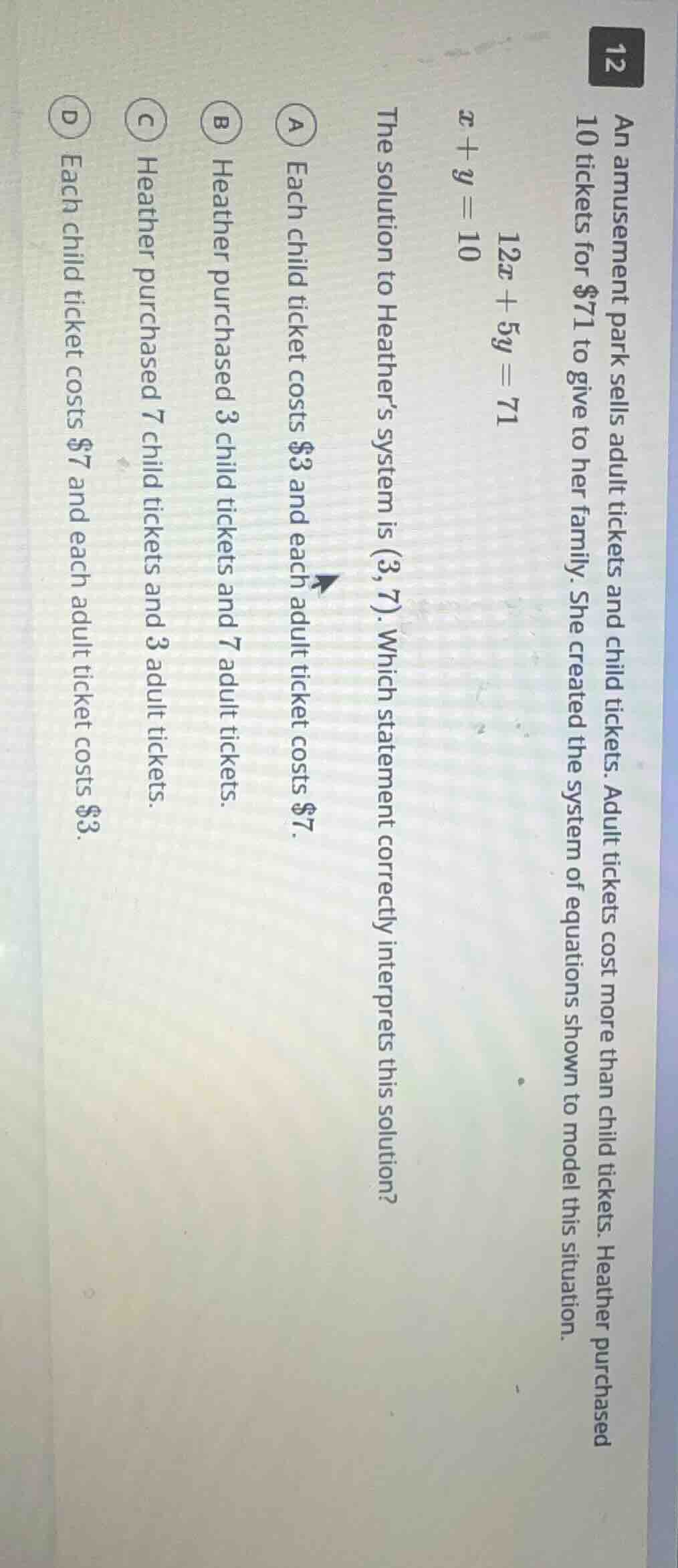 an amusement park sells adult tickets and child tickets. adult tickets …