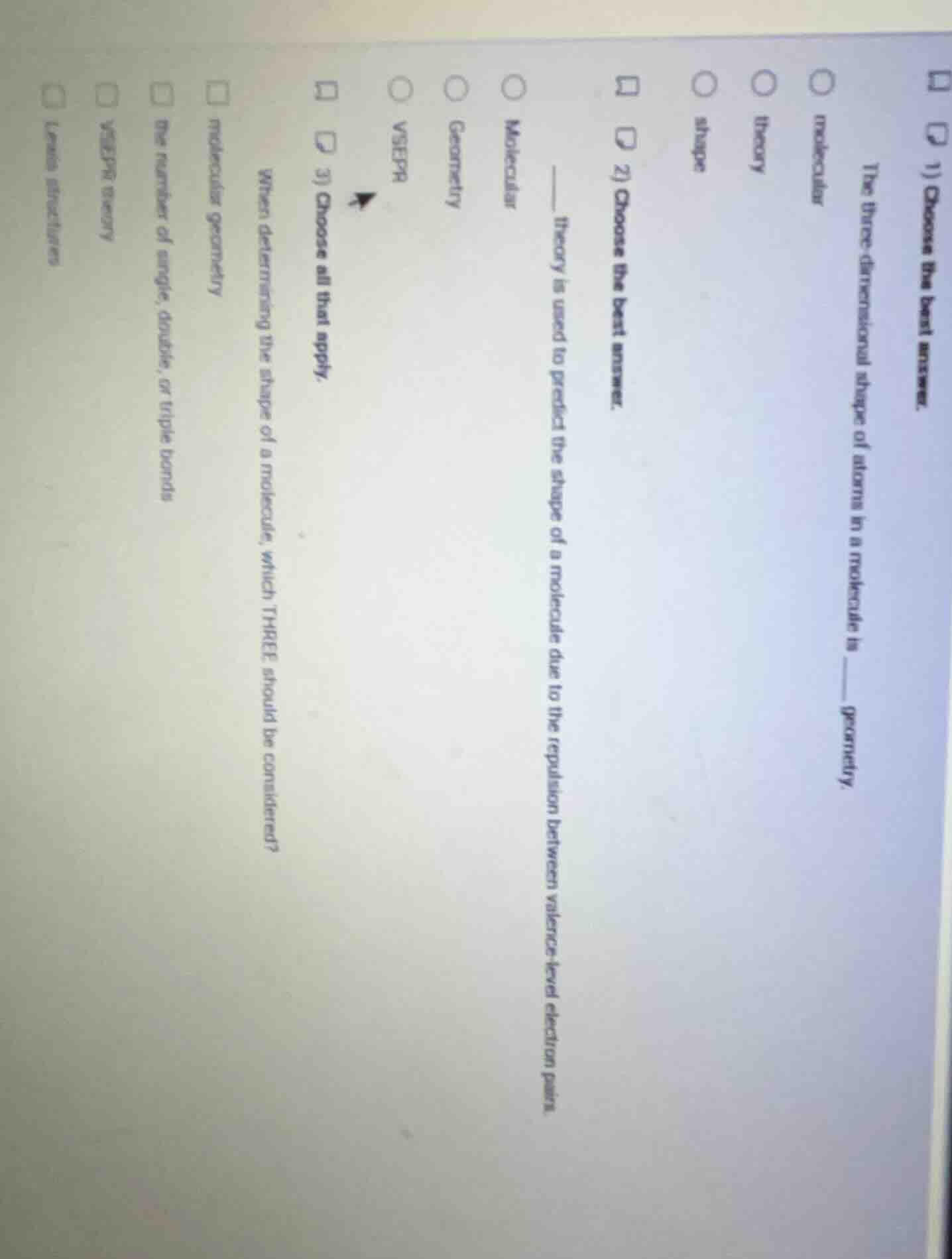 1) choose the best answer. the three - dimensional shape of atoms in a …