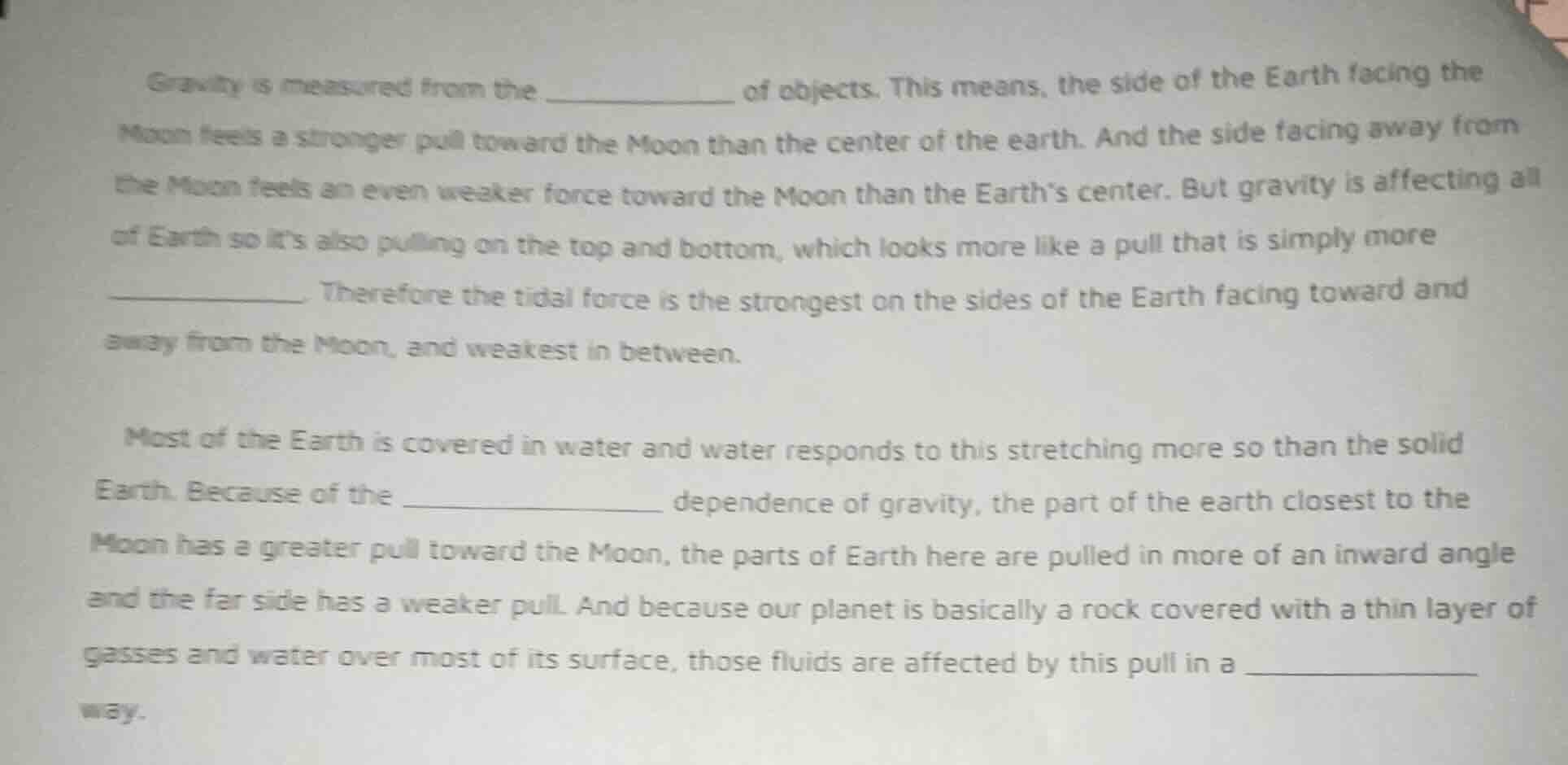 gravity is measured from the __________ of objects. this means, the sid…