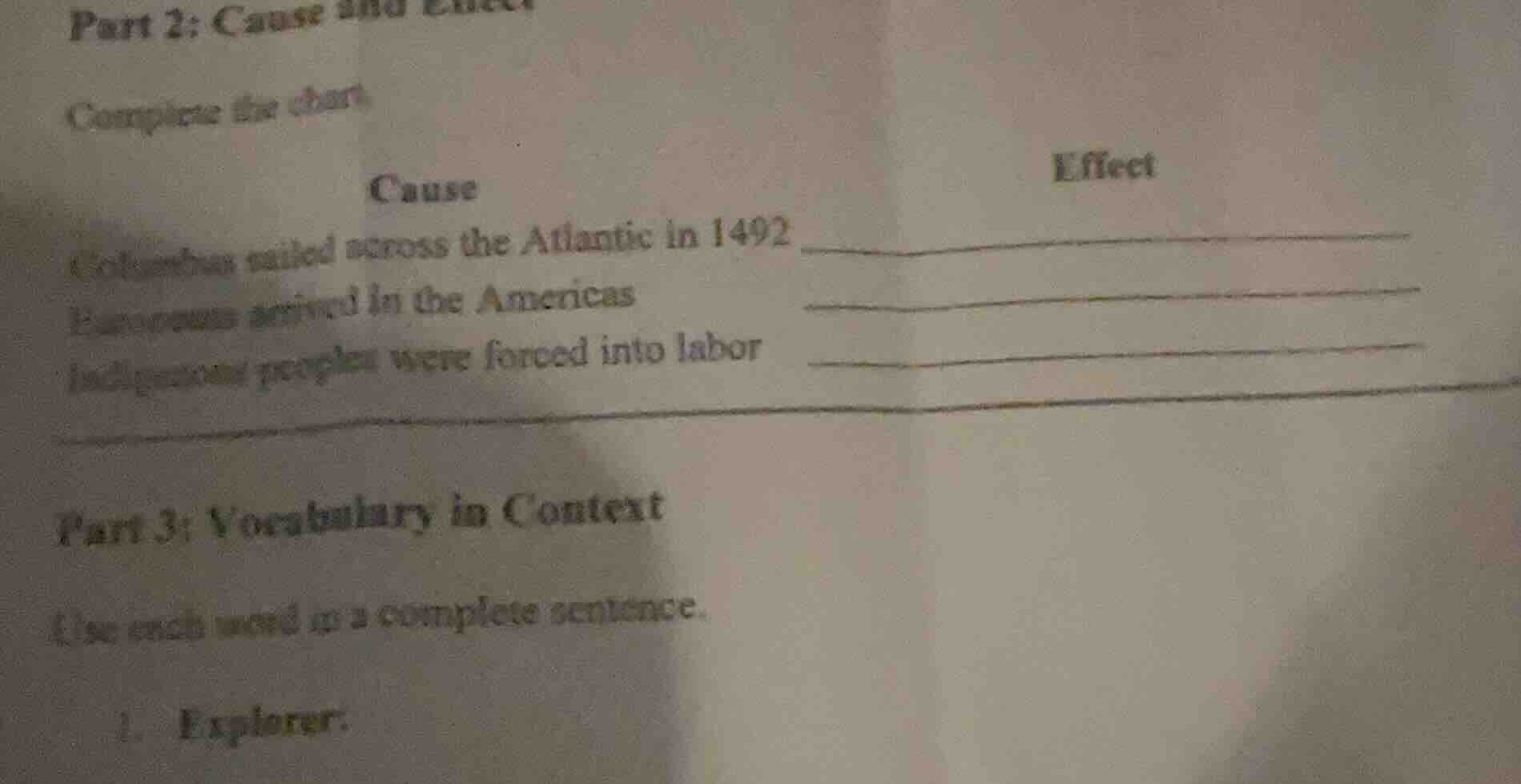 part 2: cause and effect complete the chart. cause effect columbus sail…